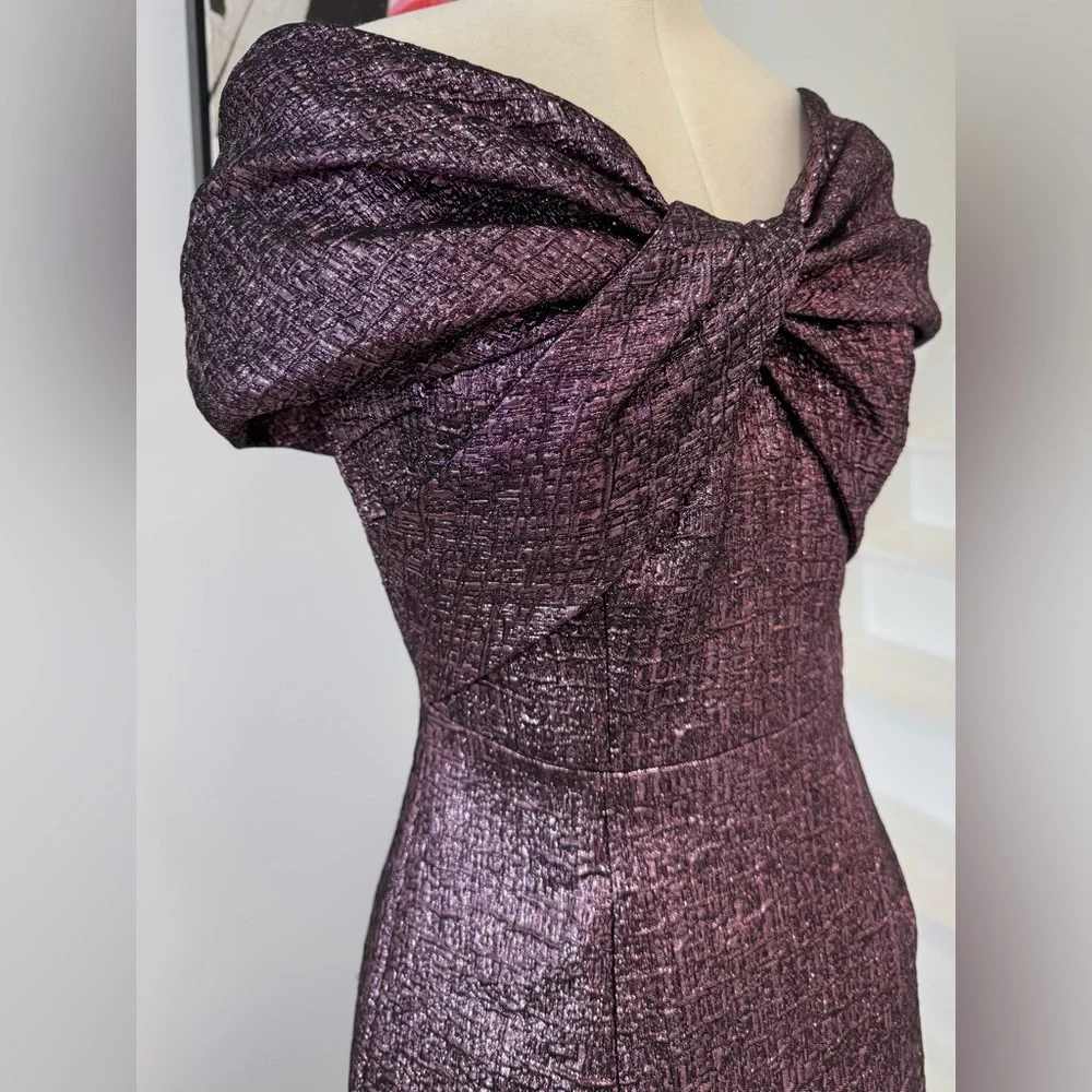 Teri Jon by Rickie Freeman Metallic Jacquard Bodice Off Shoulder Gown Dress - Picture 10 of 16